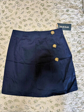 ModCloth Button Front Mini Skirt in Blue Size 2 NWT